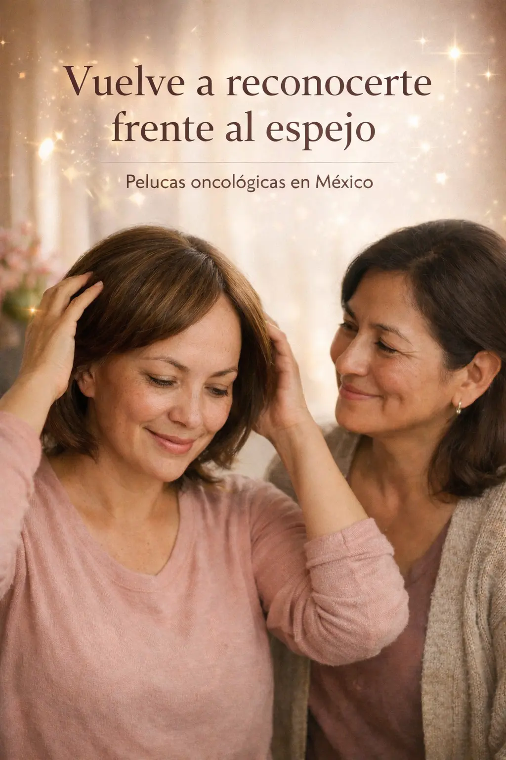 Mujer segura y bella usando peluca oncológica natural de cabello mexicano